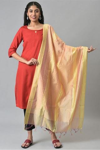 peach stripe viscose/zari dupatta