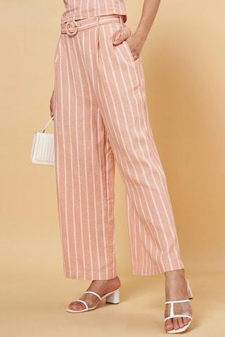 peach striped ankle-length high rise casual women comfort fit culottes