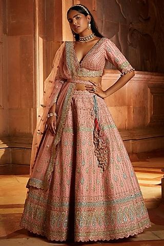 peach taffeta gota embroidered lehenga set