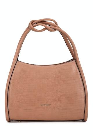 peach textured casual polyurethane women handbag