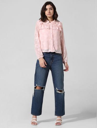 peach textured weave shirt