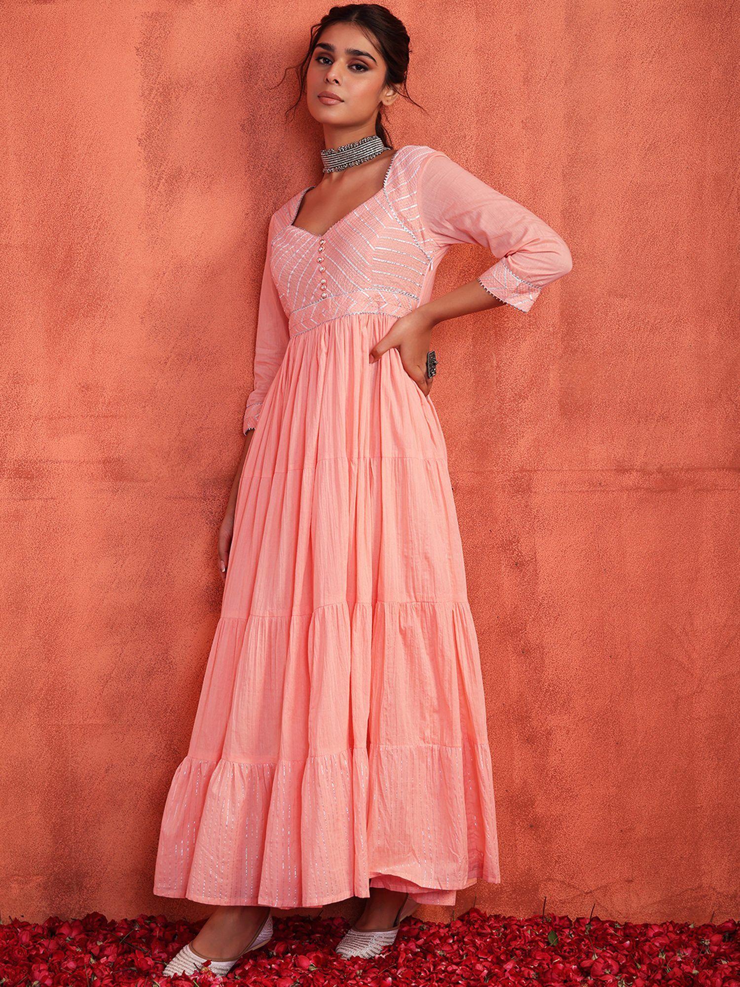 peach tiered cotton anarkali kurta