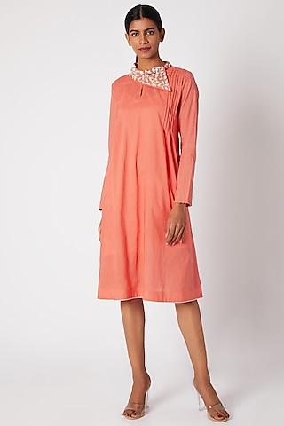 peach tunic with embroidered collar