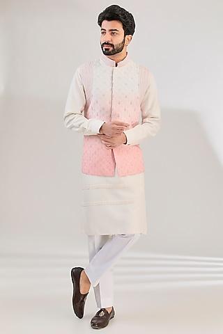 peach tussar silk resham hand embroidered ombre jacket