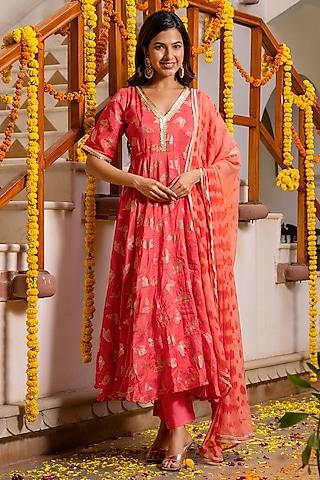 peach upada silk anarkali set