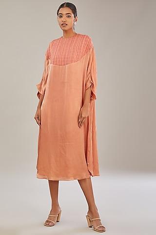 peach vegan silk midi kaftan dress