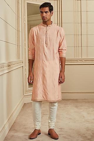 peach viscose blend butti embroidered kurta set