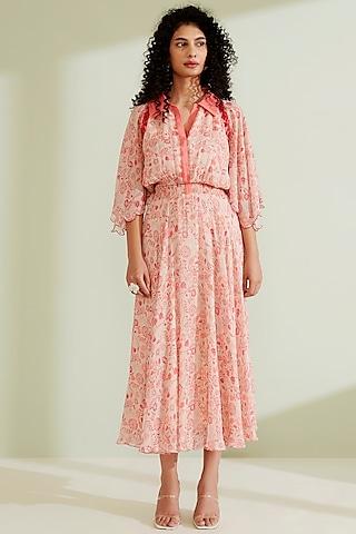 peach viscose embroidered dress