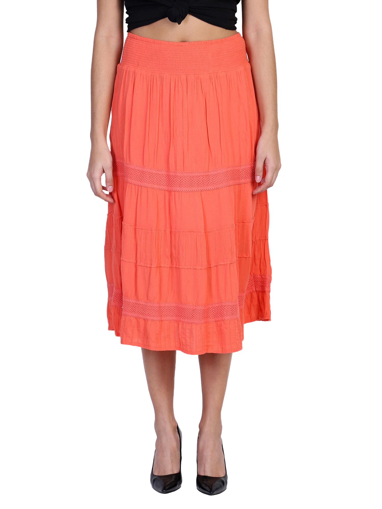 peach viscose midi skirt