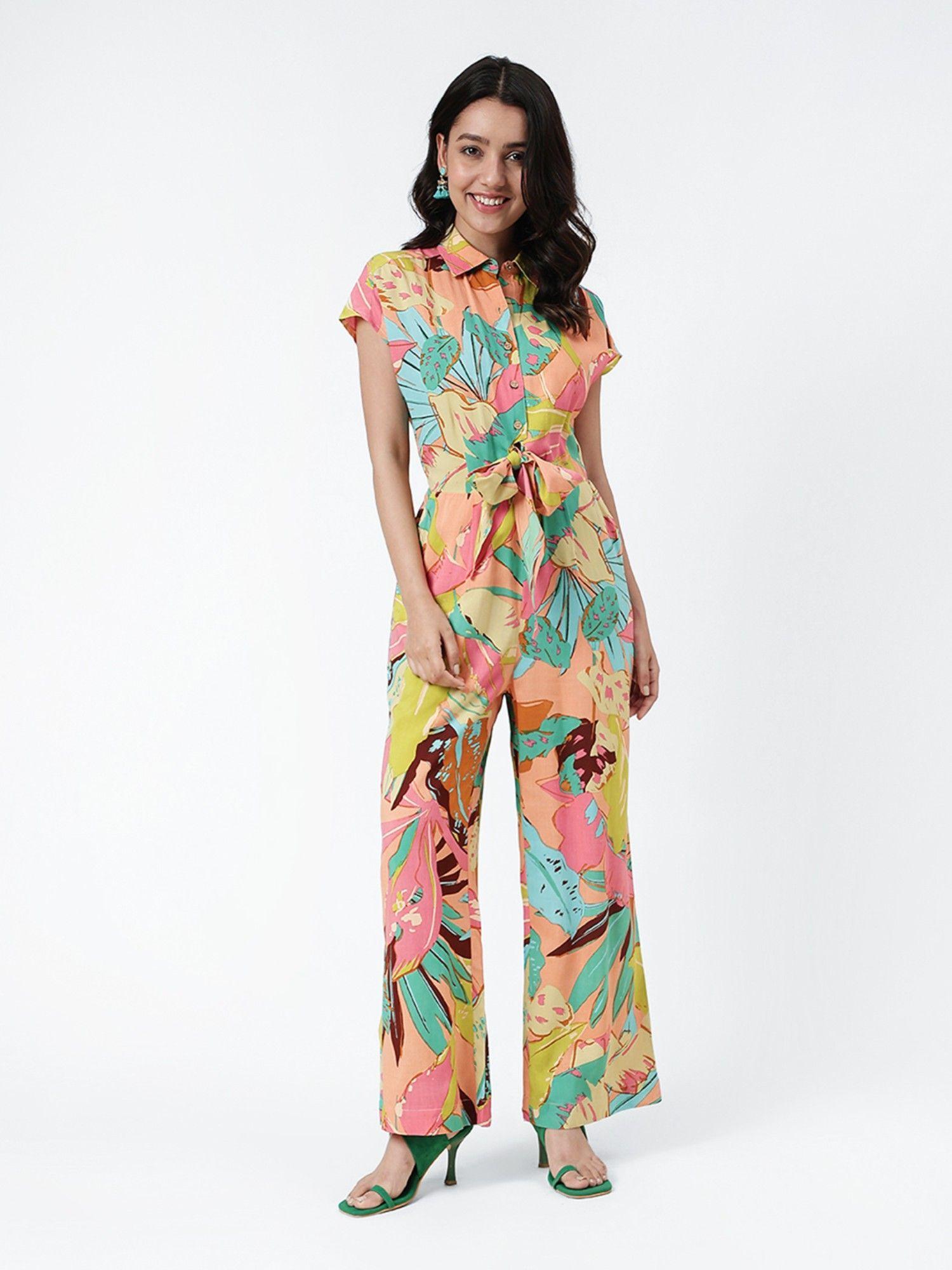 peach viscose printed jumpsuit