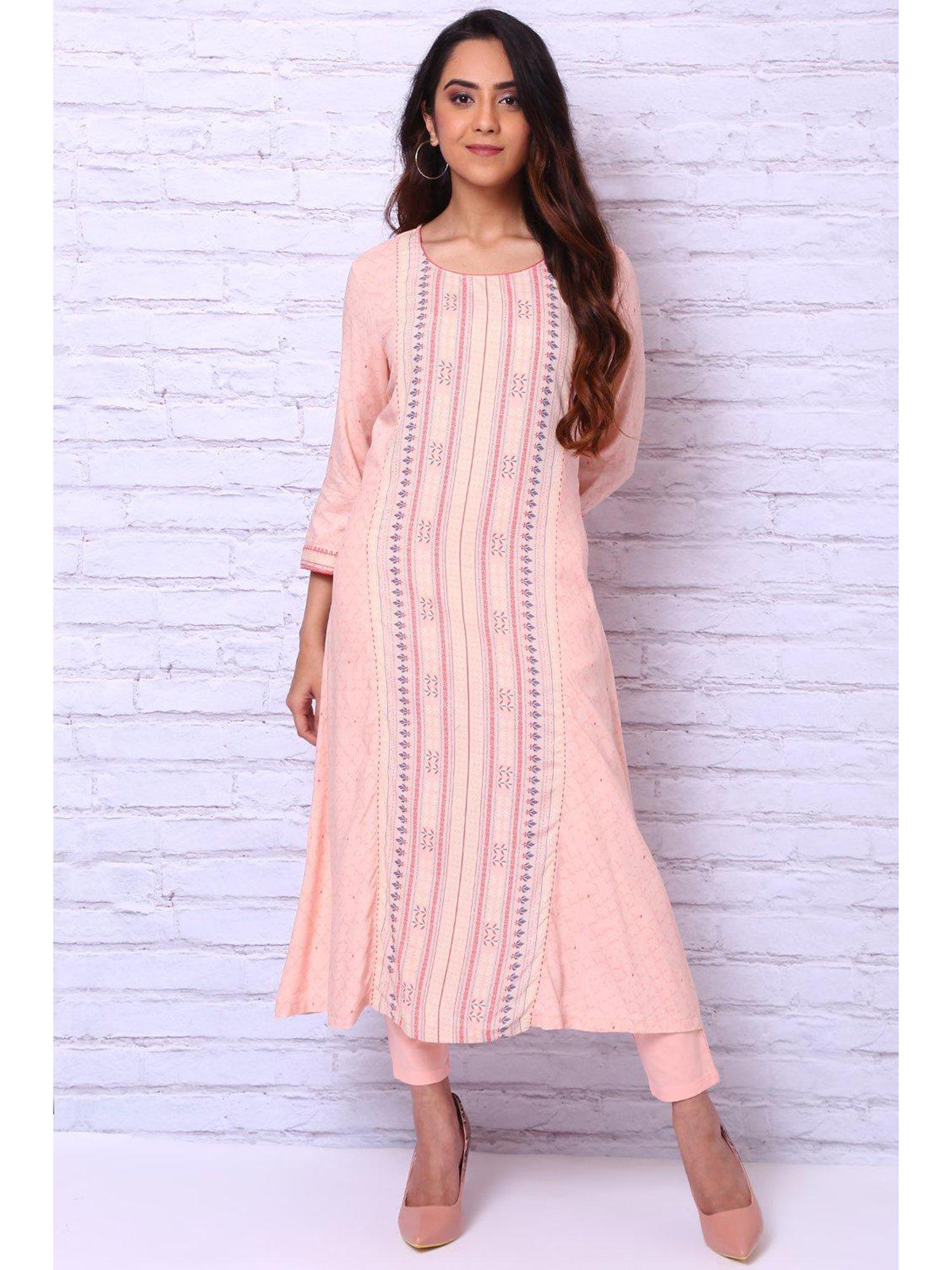 peach viscose rayon a line kurta