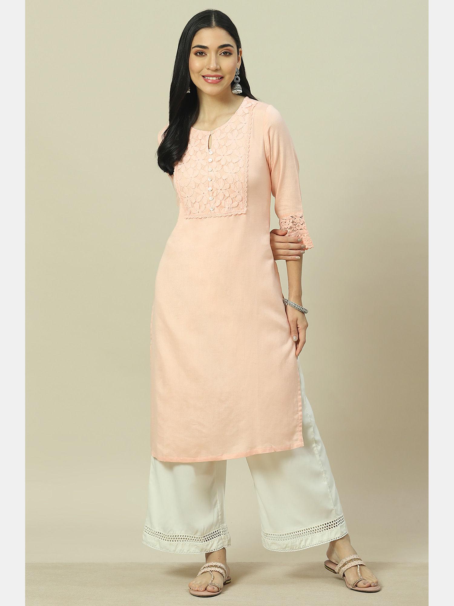 peach viscose straight kurta