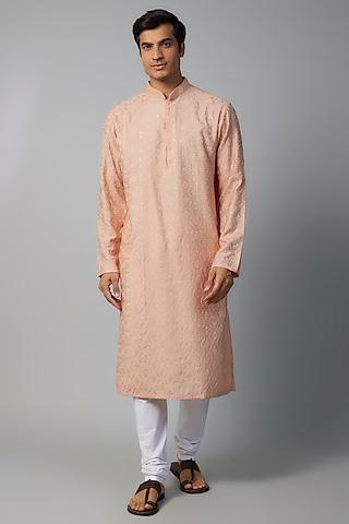 peach viscose thread work kurta set