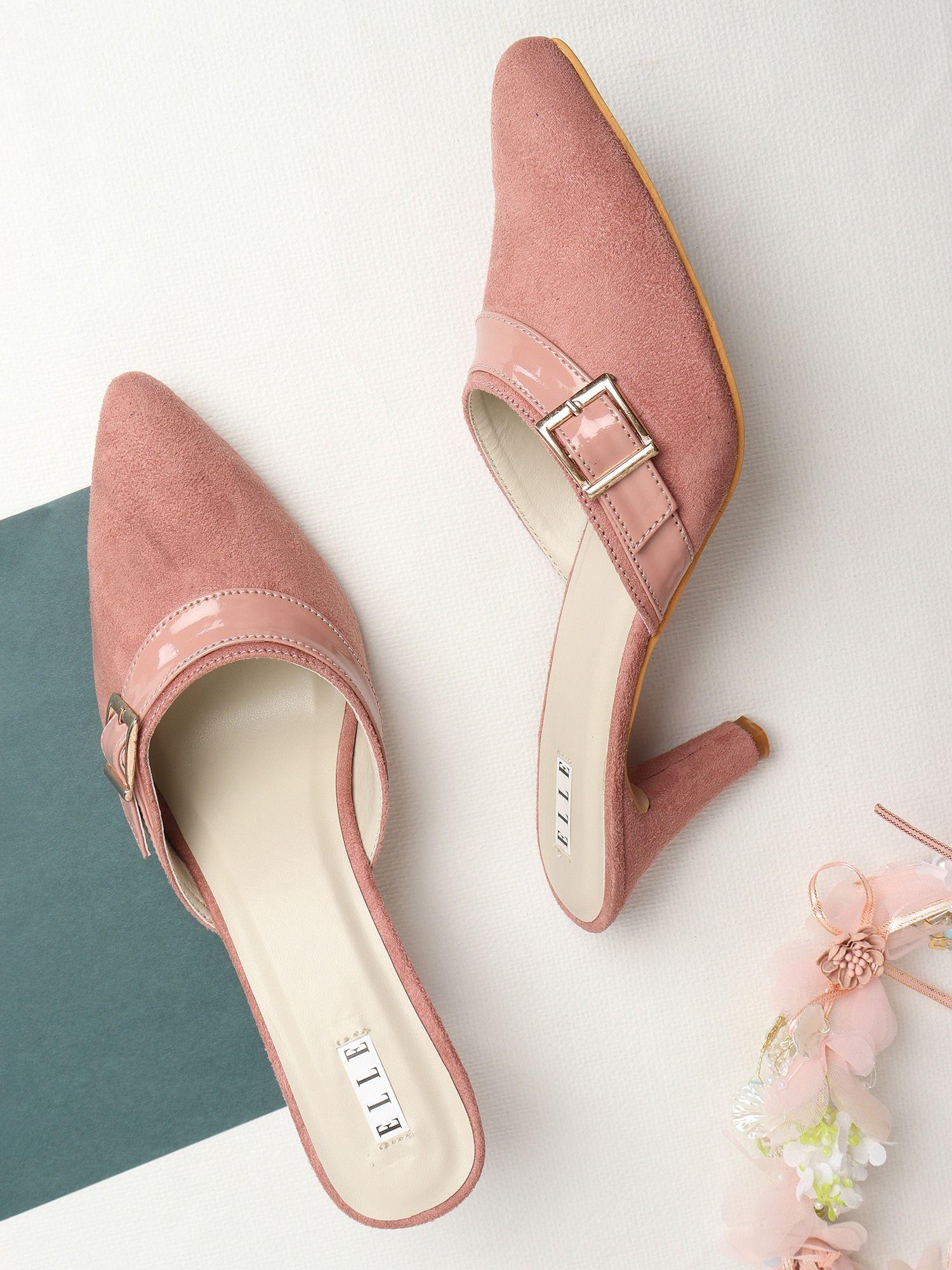 peach women buckle mules