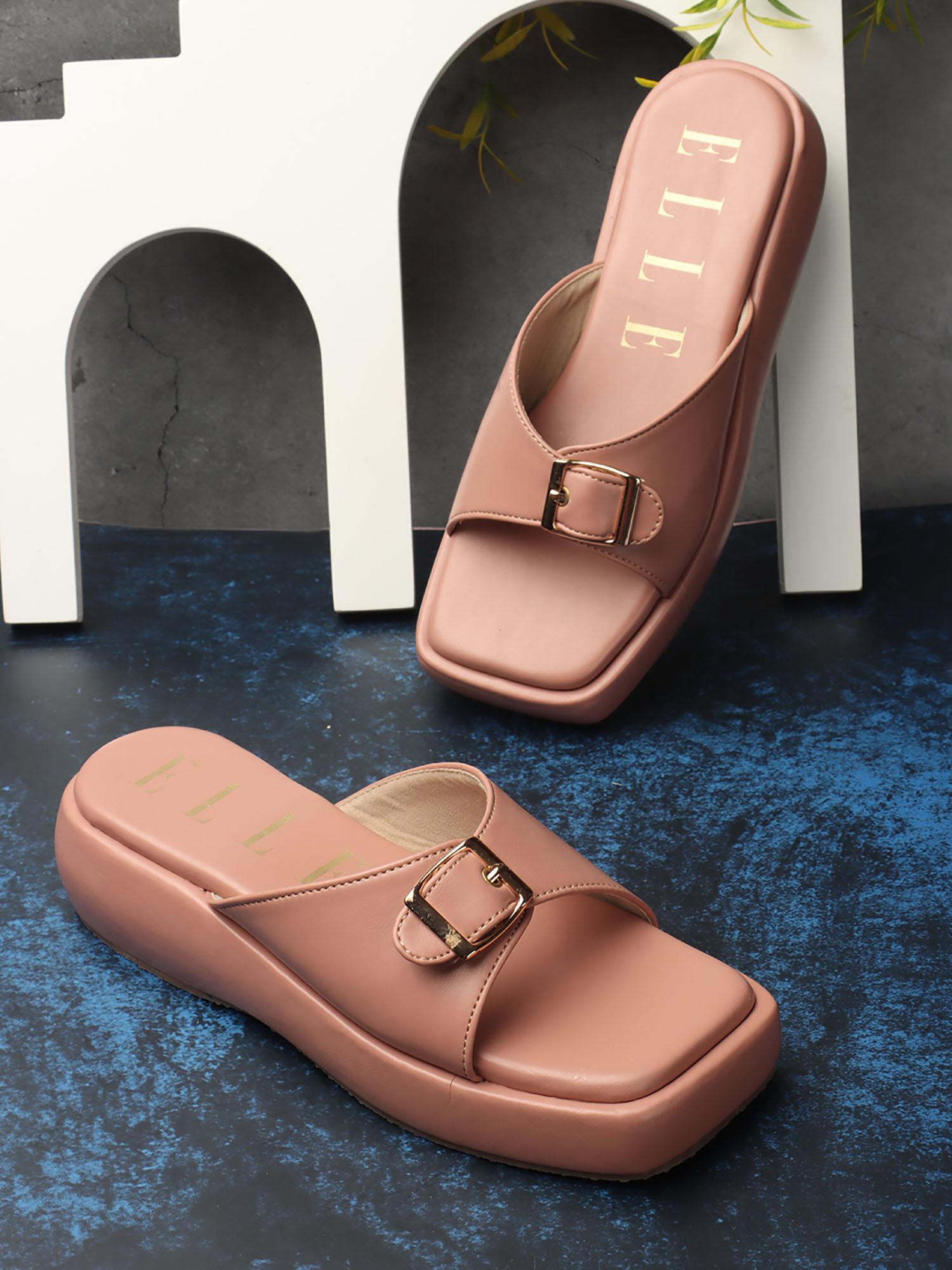 peach women buckle sliders