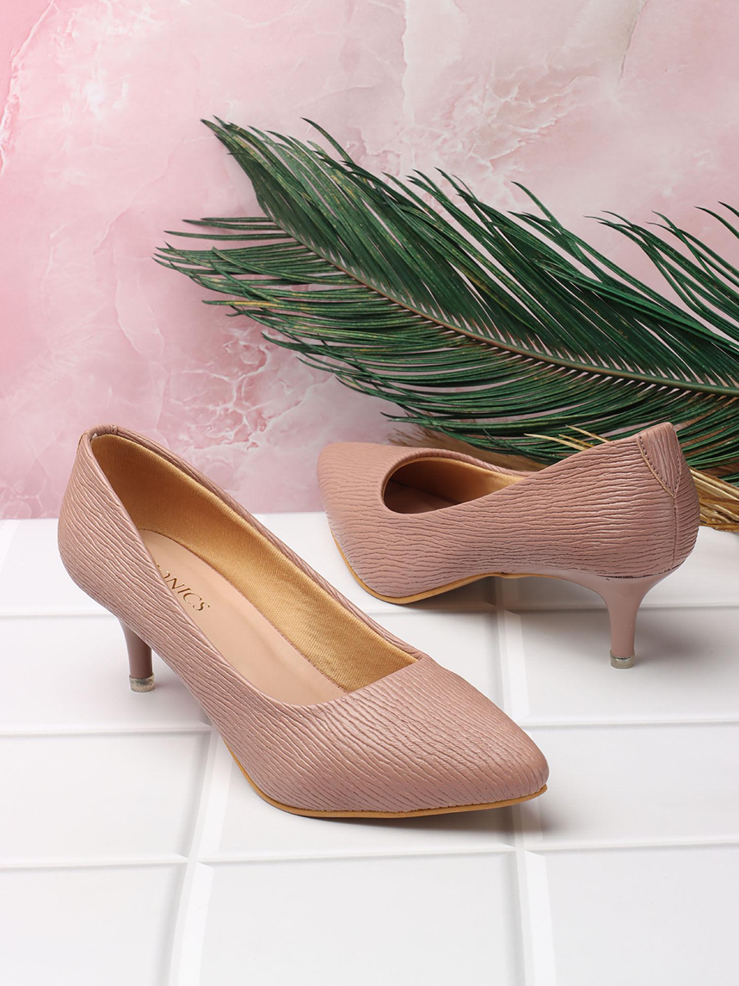 peach women textured ballerinas