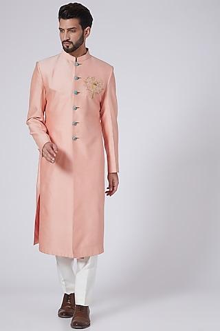 peach zardosi embroidered sherwani