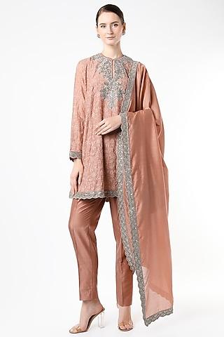 peach zardosi embroidered tunic set