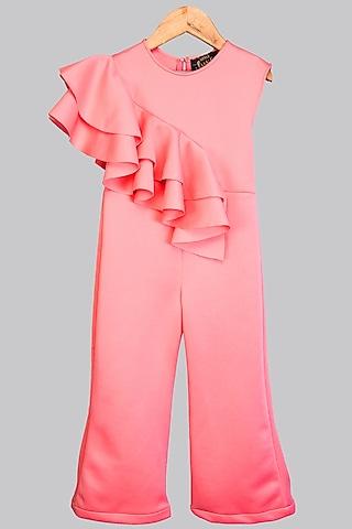 peachish-pink ruffled jumpsuit for girls