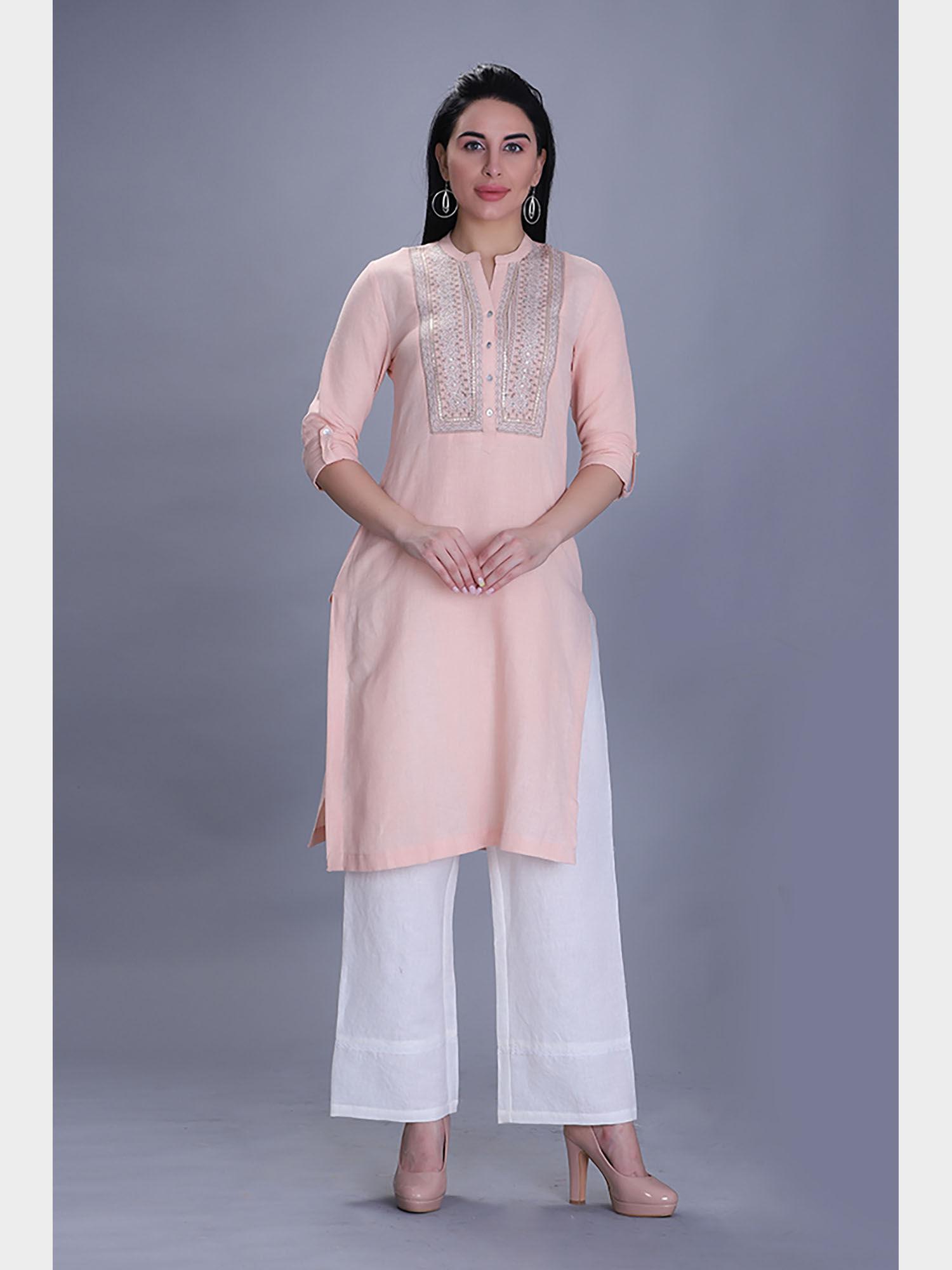 peachy fusion kurta with sequin work