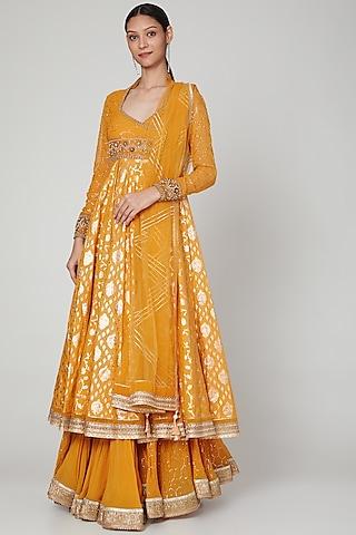 peachy orange embroidered gharara set