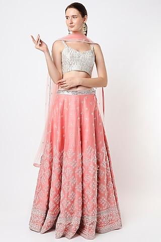 peachy pink embroidered lehenga set