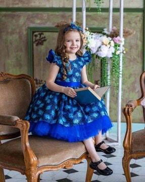 peacock feather print fit & flare dress