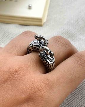 peacock silver oxidized ring