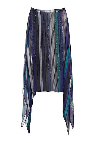 peacock blue & black embroidered printed cape