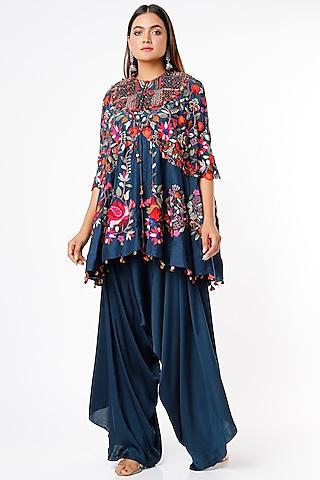 peacock blue dupion cape set