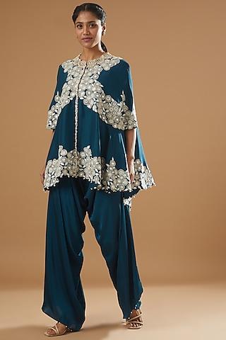 peacock blue dupion cape set