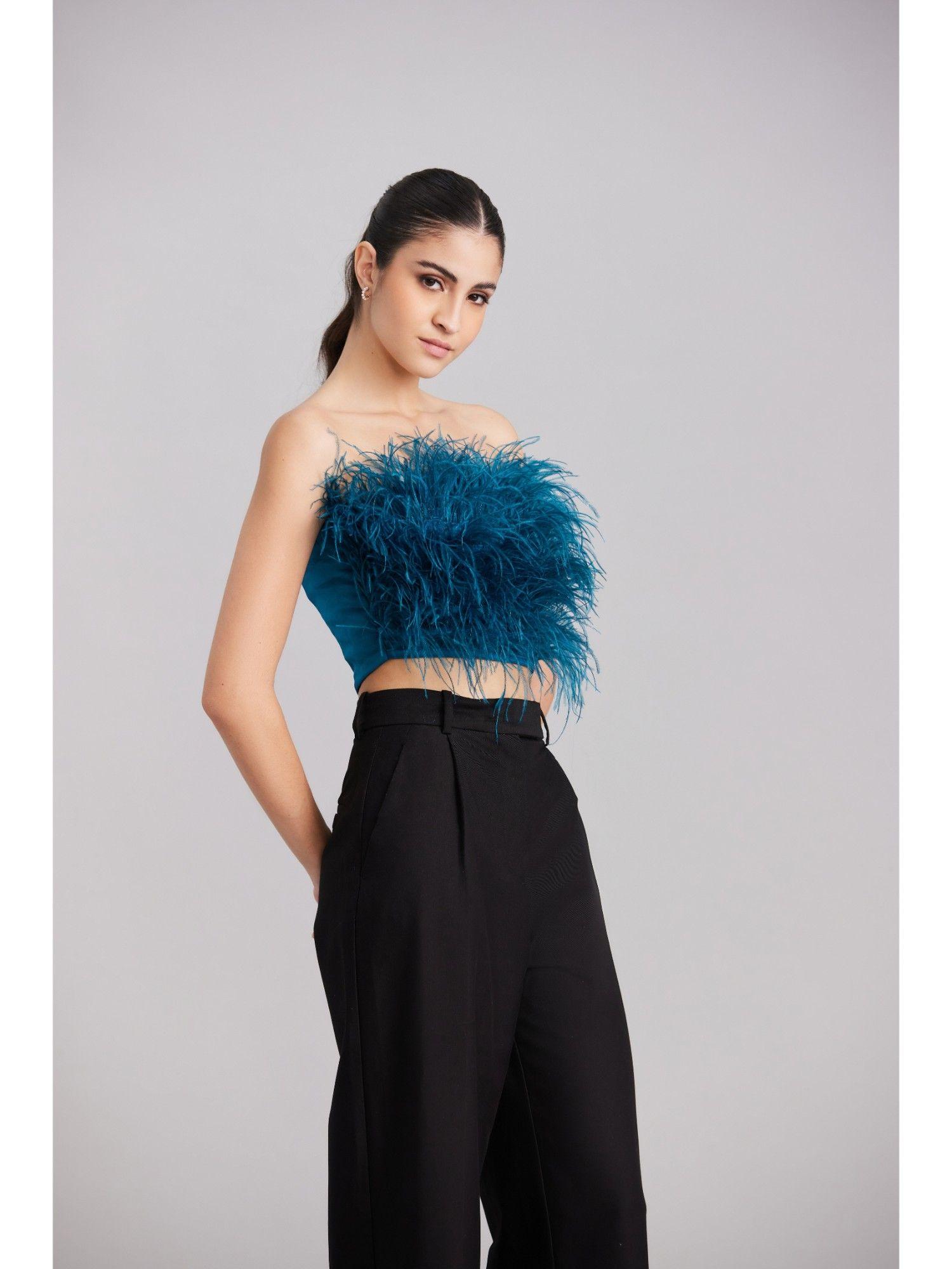 peacock blue feather top