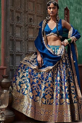 peacock blue handcrafted lehenga set