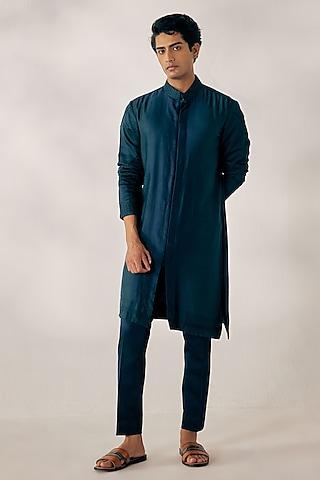 peacock blue ombre embroidered kurta set