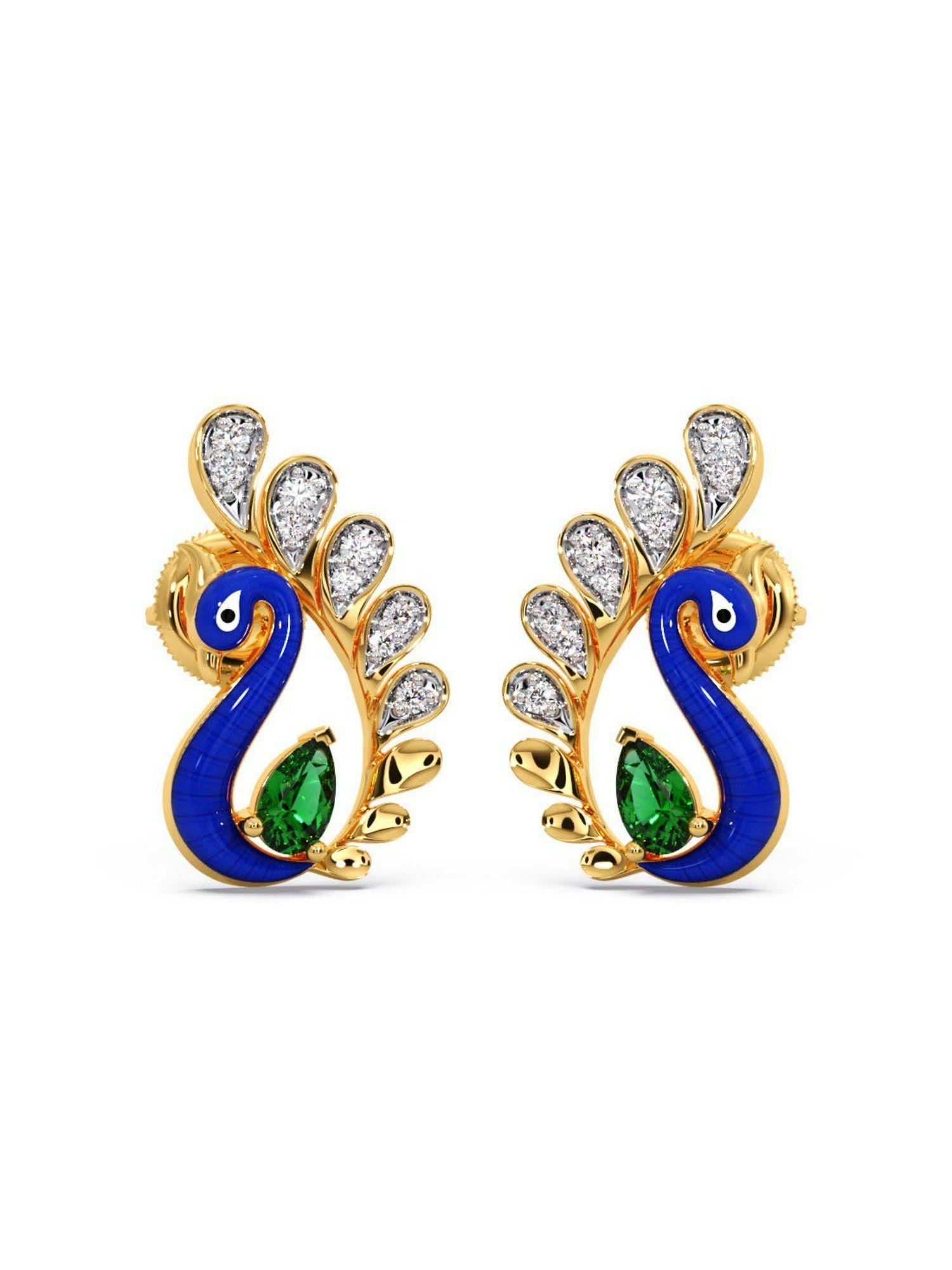 peacock collection 14k (585) bis hallmark yellow gold & diamond earrings