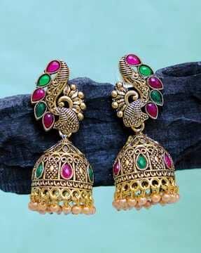 peacock-design gold-plated jhumka earring
