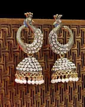peacock-design gold-plated jhumka earrings