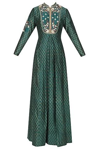 peacock green embroidered anarkali set