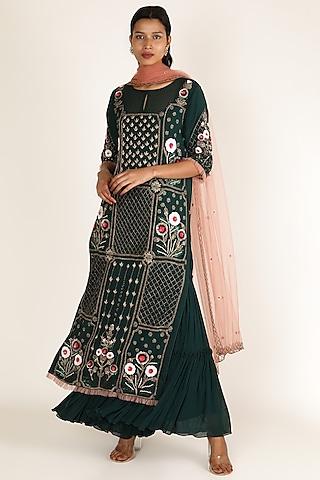 peacock green embroidered gharara set