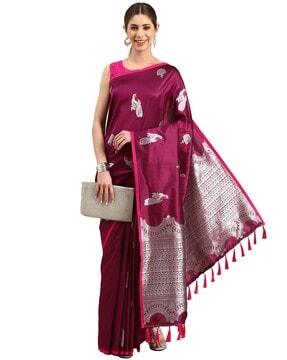 peacock pattern saree with tassels