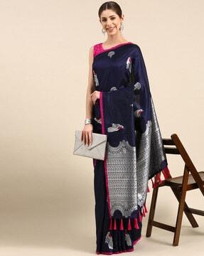 peacock pattern saree with tassels