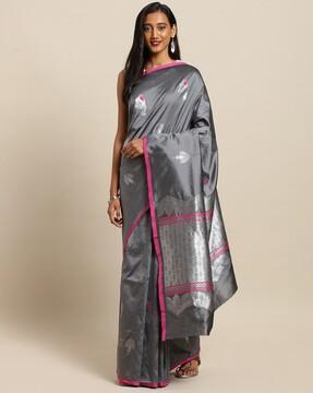 peacock pattern saree with tassels