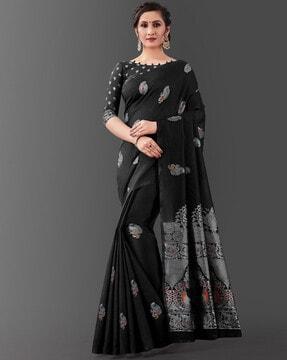 peacock pattern woven banarasi silk saree with blouse piece