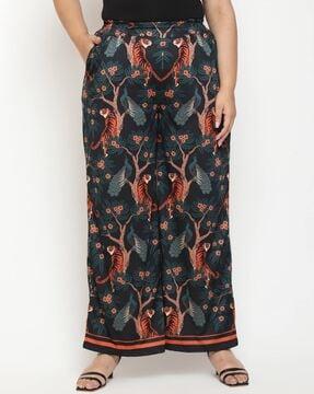 peacock print high-rise flared pants