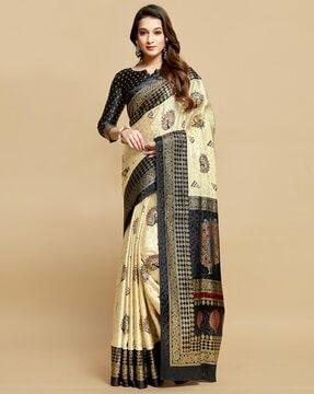 peacock print jacquard silk saree