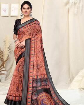 peacock print saree with contrast border