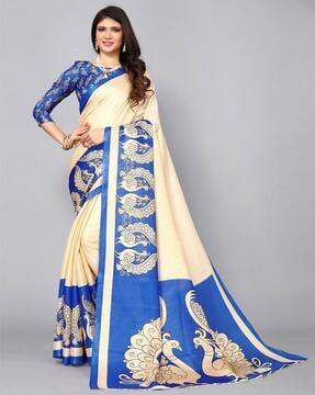 peacock print silk saree