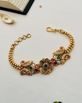 peacock stone-studded link bracelet