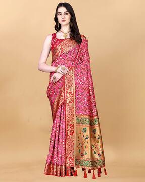 peacock woven banarasi saree with contrast border