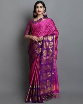 peacock woven saree with tassels